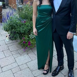 Meshki Riely Ruched Strapless Drape Split Dress